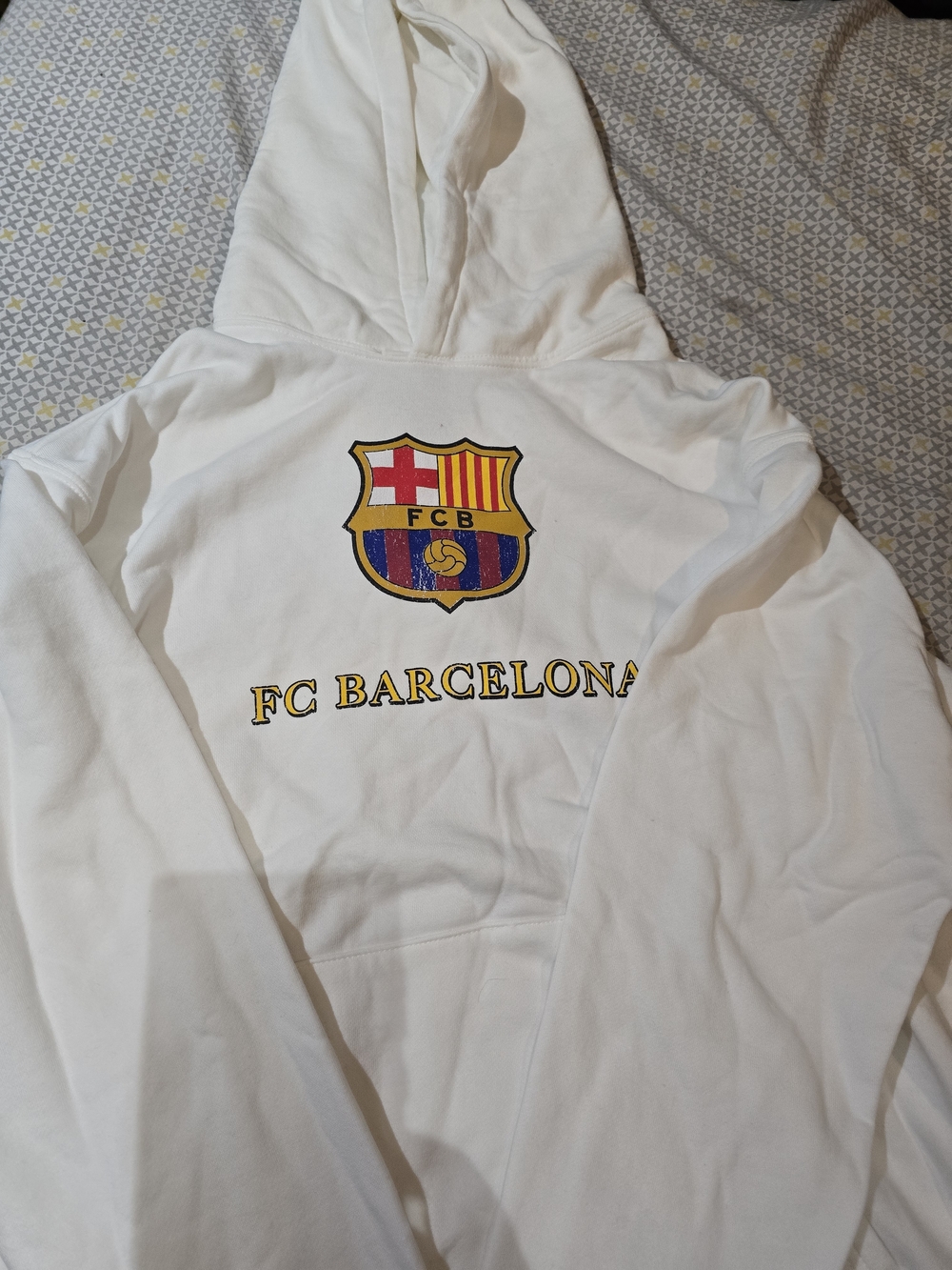 FC Barcelona White Logo Hoodie - Men's Pullover